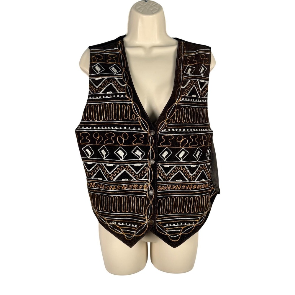 Agapo Genuine Leather Brown Western Embroidered Vintage Vest Size‎ Medium